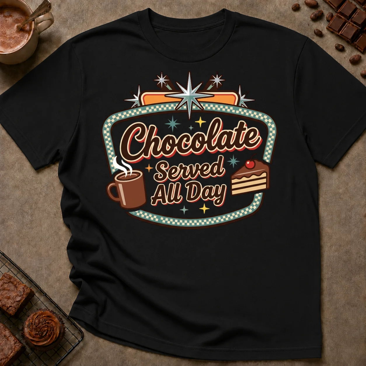 Chocolate Served All Day Retro T-Shirt - Image 1