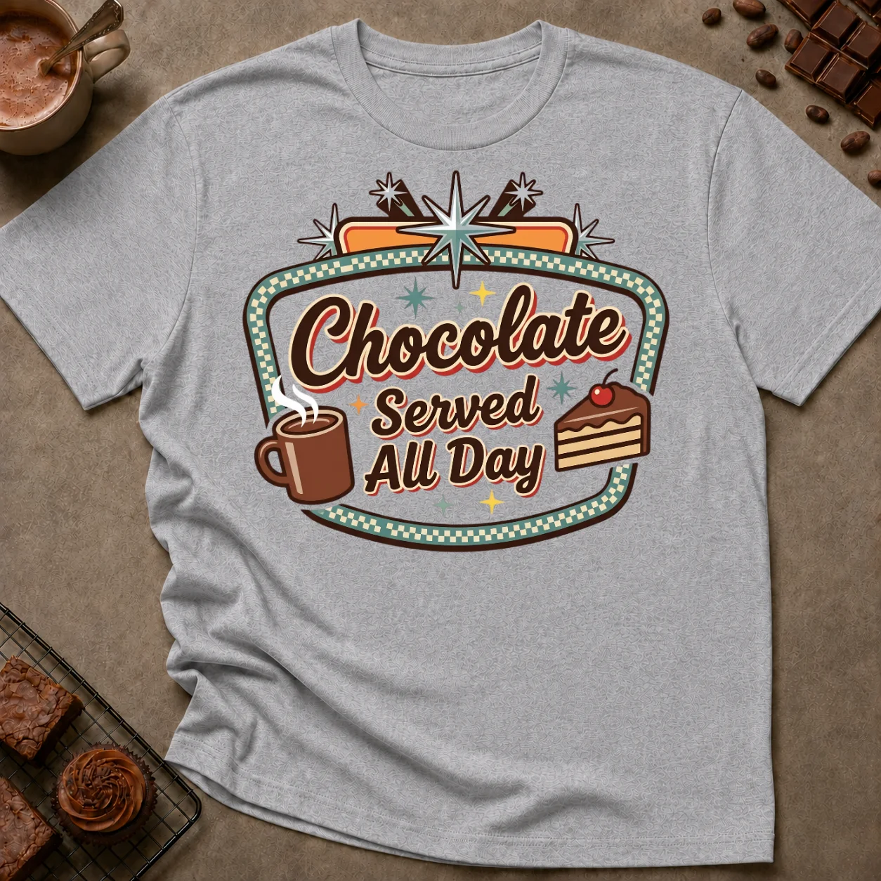 Chocolate Served All Day Retro T-Shirt - Image 4