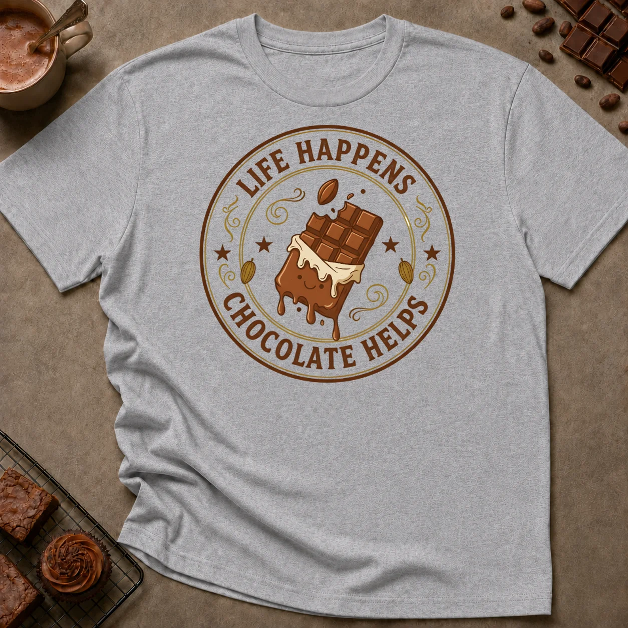 Life Happens Chocolate Helps T-Shirt - Image 3