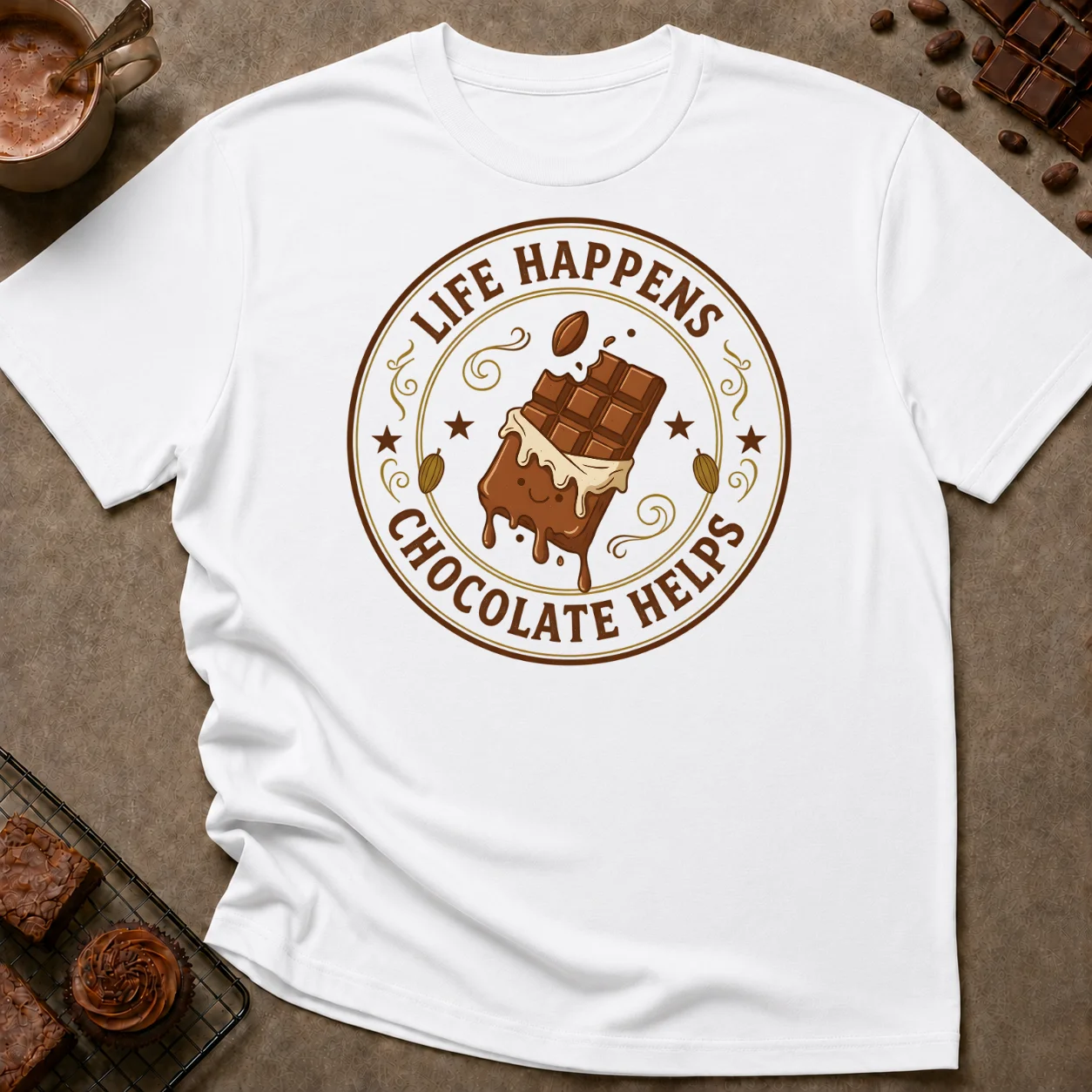 Life Happens Chocolate Helps T-Shirt - Image 5